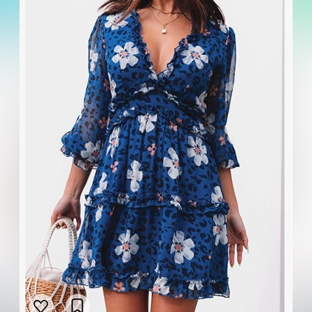 Bohemian Blue Floral Backless Drop Fit & Flare Mini Dress